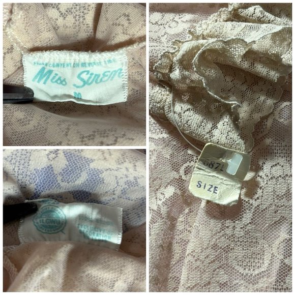 Vintage 60s Lace Robe Beige Pink Nylon Babydoll Deadstock Lingerie - Picture 10 of 10